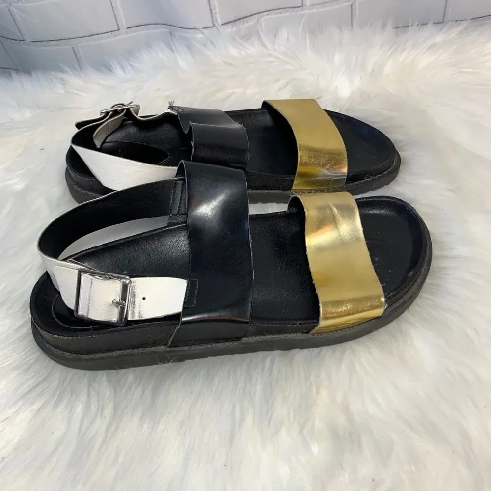 Zara Trafaluc Black/Wht/Gold Strap‎ Sandal … - Picture 2 of 7